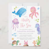 Unter Meeresthema niedliche Mädchendusche Einladung (Vorderseite)