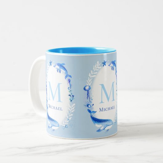 Unter Meerestieren Personalisierte Strandgeschenke Zweifarbige Tasse (Vorderseite Links)