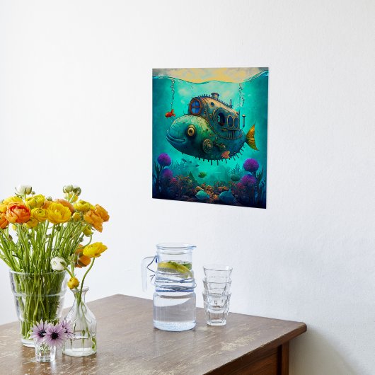 Unter Meerestieren: Steampunken Unterseeboot Foliendrucke (Ablage(Küche))