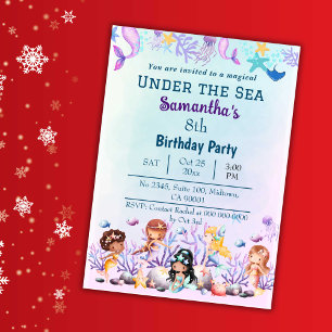 Unter Meerjungfrau niedlichen Kinder blau 8. Gebur Einladung