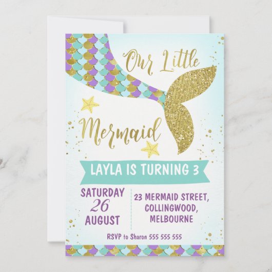 Unter Meerjungfrau Schwanz Geburtstag Einladung