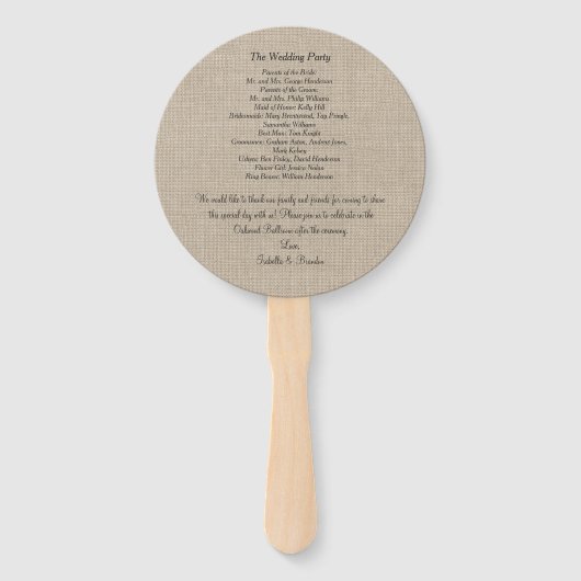 Unter Twinkle Lights on Burlap Wedding Program Fan Fächer (Rückseite)