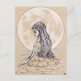 Unter Vollmond kleine Meerjungfrau-Postkarte Postkarte