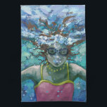 Unter Wasser schwimmen Handtuch<br><div class="desc">Unter "Water Art drucken,  Accessoires und Geschenke" präsentiert Traci Van Wagoner ein originelles Gemälde eines Anzugs mit rosa Badebrille,  Baden unter Wasser und blühende Blasen. Tauchen Sie ein und genießen Sie den Sommer mit unserer lustigen Kunst eines Unterwasserschwimmers. Lass Sommerzeit!</div>
