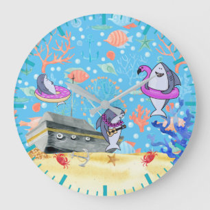 Unter Wasser Tiefsee-Hai-Party-Zeit Kinder Große Wanduhr