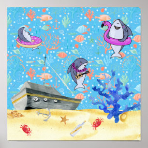 Unter Wasser Tiefseehai Party Zeit Kinder Poster