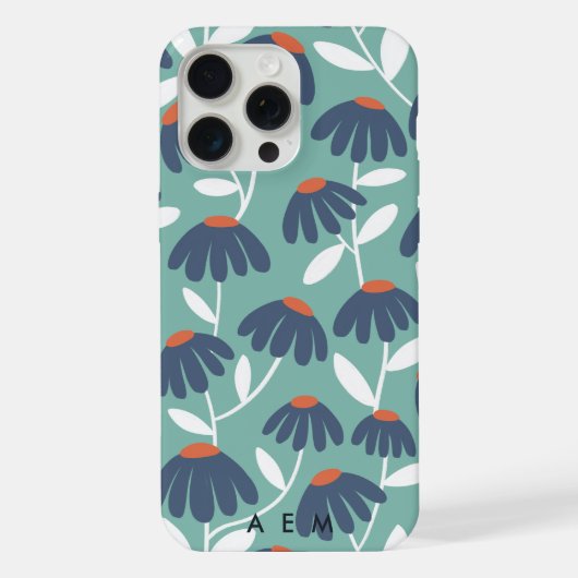 Untere Monogramm-Initialen Blau- und Rot-Blumenmus iPhone Hülle (Rückseite)