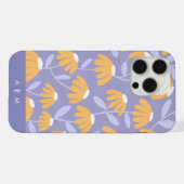 Untere Monogramm-Initialen Blaues Blumenmuster iPhone Hülle (Rückseite (Horizontal))