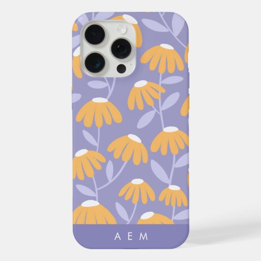 Untere Monogramm-Initialen Blaues Blumenmuster iPhone Hülle (Rückseite)