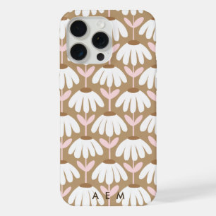 Untere Monogramm-Initialen Braun/Rosa Vintage-Blum iPhone 15 Pro Max Hülle