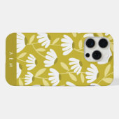 Untere Monogramm-Initialen Dunkelgold Blumenmuster iPhone Hülle (Rückseite (Horizontal))