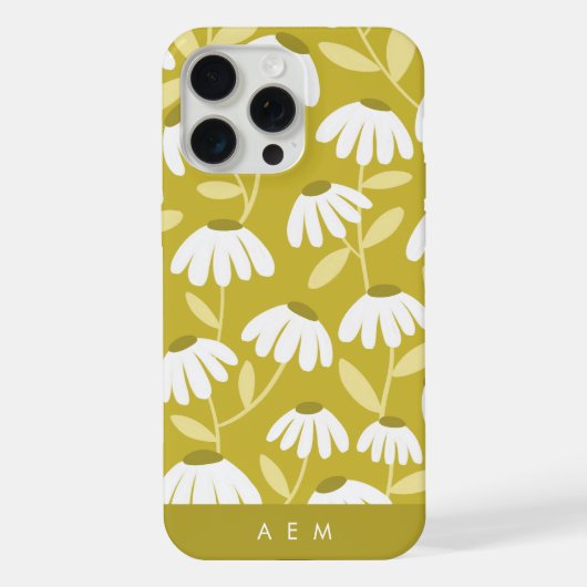 Untere Monogramm-Initialen Dunkelgold Blumenmuster iPhone Hülle (Rückseite)