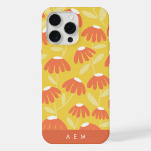 Untere Monogramm-Initialen Gelbes Blumenmuster iPhone 15 Pro Max Hülle