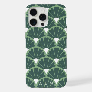 Untere Monogramm-Initialen Grün Vintage-Muster iPhone 15 Pro Max Hülle