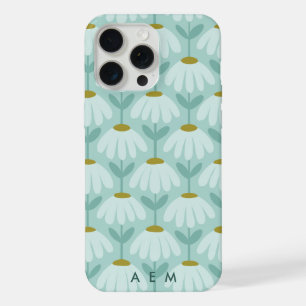 Untere Monogramm-Initialen Teal Blau Vintage-Blume iPhone 15 Pro Max Hülle