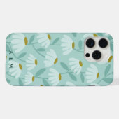 Untere Monogramm-Initialen Türkisblaue Blumenmuste iPhone Hülle (Rückseite (Horizontal))