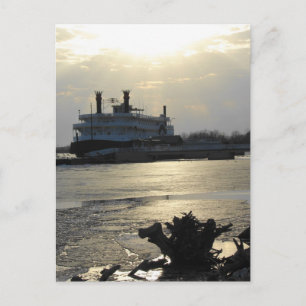 Untergang der Sonne am Mississippi River im Winter Postkarte