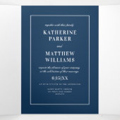 Untergeschlagene Elegance Navy Blue All-In-One-Hoc Dreifach Gefaltete Einladung (Innenseite Mitte)