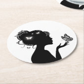 Unterglas aus Papier Weiße Schmetterlinge Runder Pappuntersetzer (Angewinkelt)