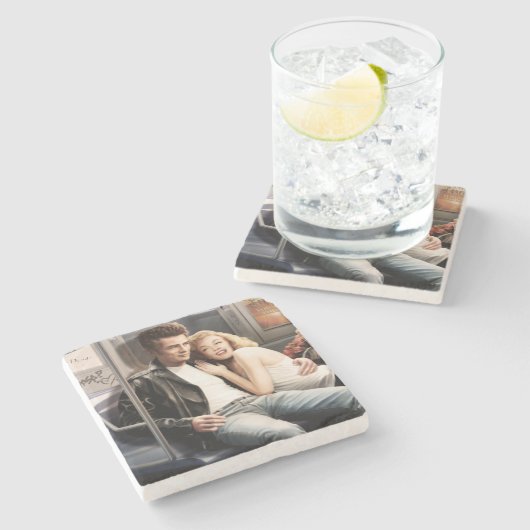 Untergrundbahn-Reiter Steinuntersetzer (Seitenansicht)