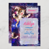 Unterhalb! Cat Jumping in Space Party Einladung (Vorne/Hinten)