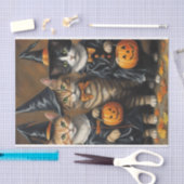 Unterhalb: Dekoupage der Trick-oder-Treaters-Katze Seidenpapier (Handwerk)