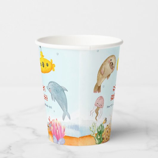 Unterhalb der maritimen Babydusche Pappbecher (Rechts)