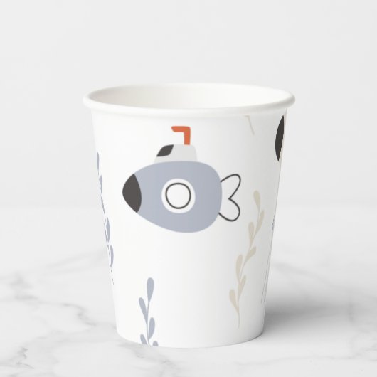 Unterhalb der Meeresbeben | U-Boote und Quallen Pappbecher (Rückseite)