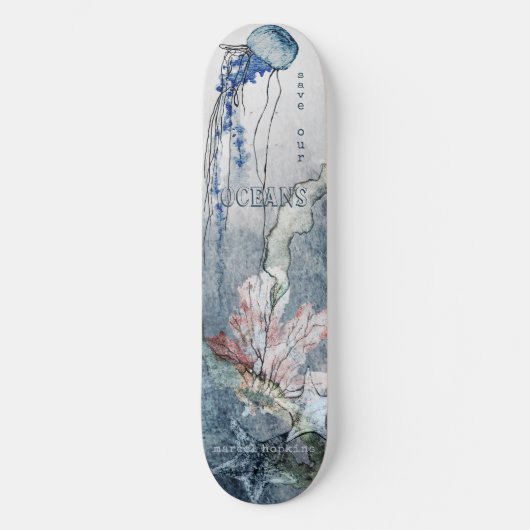 Unterhalb der Meereskreaturen Watercolor-Szene Skateboard (Vorderseite)