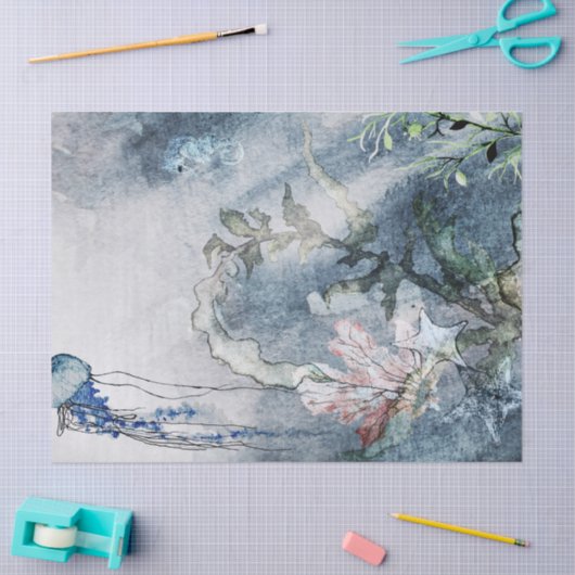 Unterhalb der Meeresquallen-Korallen Aquarellgeweb Seidenpapier (Basteln)