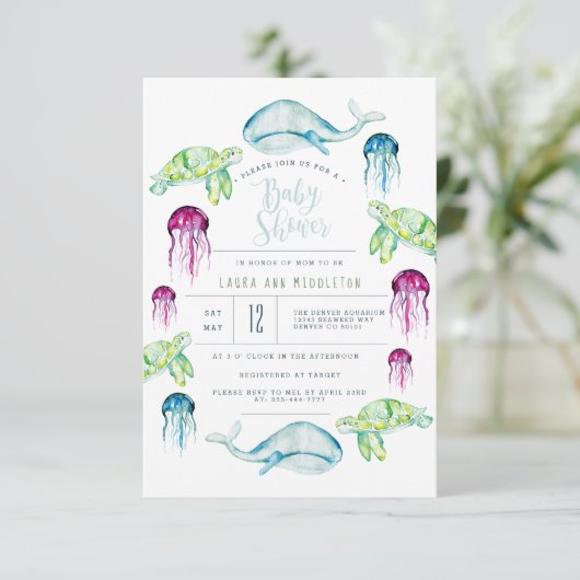 Unterhalb der Meeresschauer Wasserfarbe für Meeres Einladung (Stehend Vorderseite)