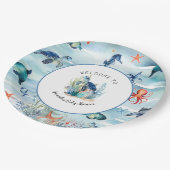 Unterhalb der Meeresschildkröten Babydusche Blau Pappteller (Schrägansicht)