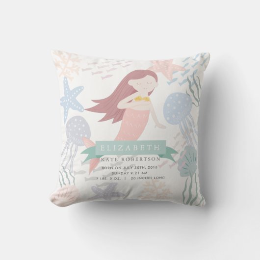 Unterhalb der Meerjungfrau Baby Birth Stats Kissen (Vorderseite)