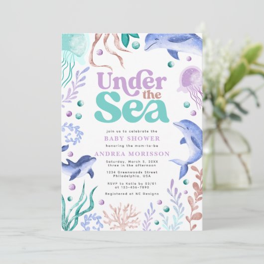 Unterhalb der Retro-Babydusche des Meeres Einladung (Stehend Vorderseite)