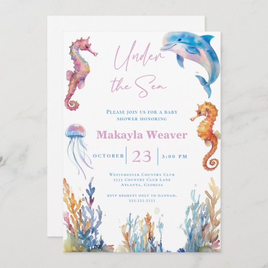 Unterhalb der Sea Animal Watercolor Babydusche Einladung (Vorne/Hinten)