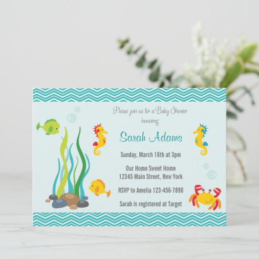 Unterhalb der Sea Baby Dusche Einladung Ocean Blue (Stehend Vorderseite)