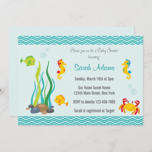 Unterhalb der Sea Baby Dusche Einladung Ocean Blue (Vorne/Hinten)