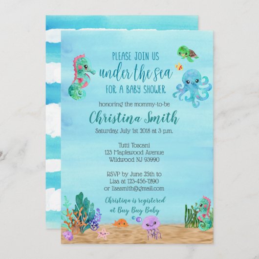 Unterhalb der Sea Baby Shower Einladungen (Vorne/Hinten)
