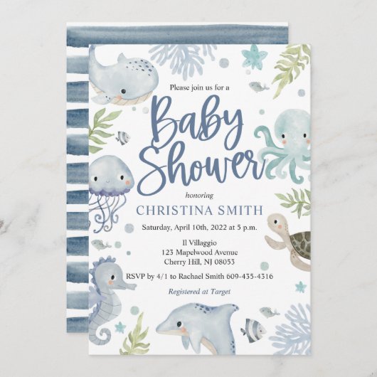 Unterhalb der Sea Baby Shower Einladungen (Vorne/Hinten)