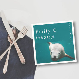 Unterhalb der Sea Navy Blue Sea Lion Beach Hochzei Serviette