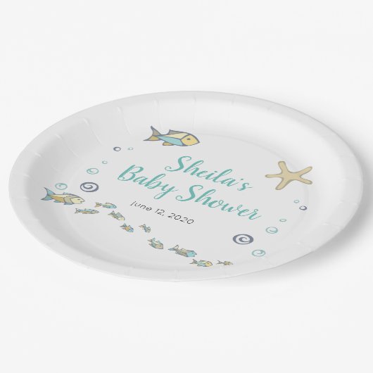 Unterhalb der Seefisch- und Starfish Ocean Baby-Du Pappteller (Schrägansicht)