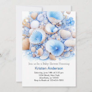 Unterhalb der Whimsical Blue Muschel Babydusche Einladung