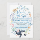 Unterhalb des Blue Ocean Animals Baby Dusche Einladung (Vorderseite)