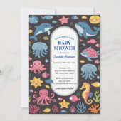 Unterhalb des Blue Ocean Animals Baby Dusche Einladung (Vorderseite)