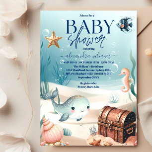 Unterhalb des Blue Watercolor Baby Dusche Einladung