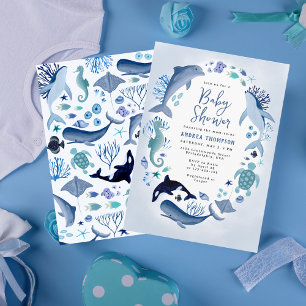 Unterhalb des Blue Watercolor Baby Dusche für Jung Einladung