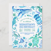 Unterhalb des Fotos der Meerestiere Einladung (Vorderseite)