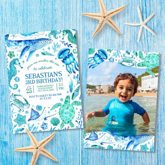 Unterhalb des Fotos der Meerestiere Einladung