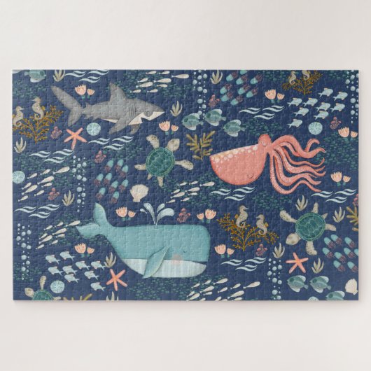 Unterhalb des Meeres - Aquarelltiere Kunst Puzzle (Horizontal)