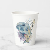 Unterhalb des Meeres - Aquarelltöne - Dolphin Pappbecher (Rückseite)